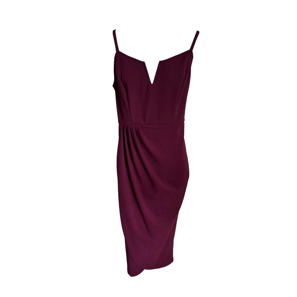 Bloomchic Womens Burgundy V-Neck Pleated Tulip Hem Midi Cocktail Dress Size 12
